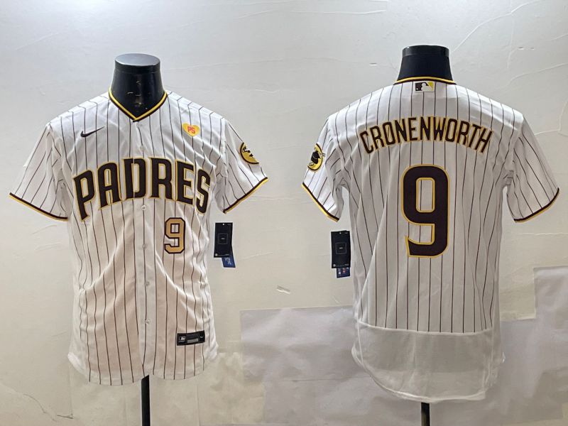 Men San Diego Padres #9 Cronenworth White Stripe Elite 2025 Nike MLB Jersey style 9